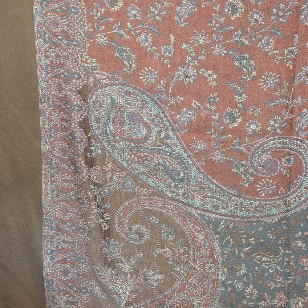 Brown Paisley Pashmina Shawl Scarf Bohemian Floral Jacquard Wrap Eyelash Fringe